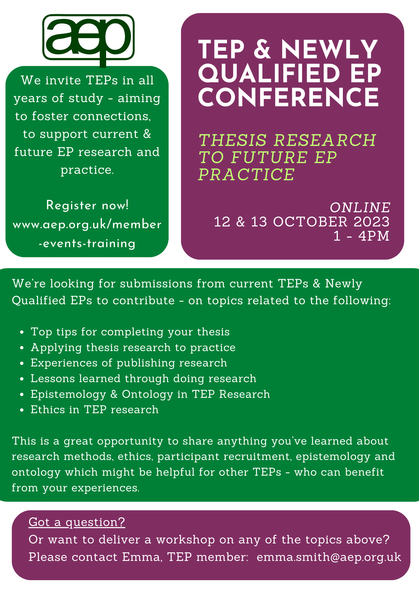 TEP & Newly Qualified EP Conference 2023 12th & 13th October 2023